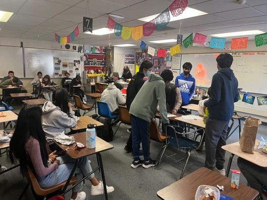Spanish Honors Society meets every Wednesday in Ms. Henriquezs room during lunch. (Photo provided by Tanya Bakshi)