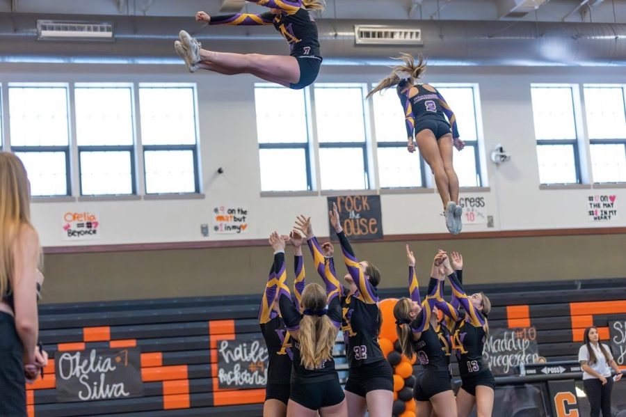 Amador’s STUNT team performs a routine during the EBAL playoffs at California High School.
