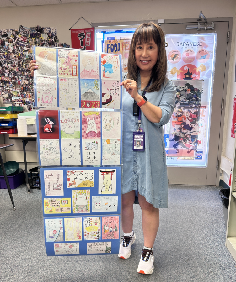 AV Japanese teacher Rieko Murphy teaches her students in various ways including making art work.