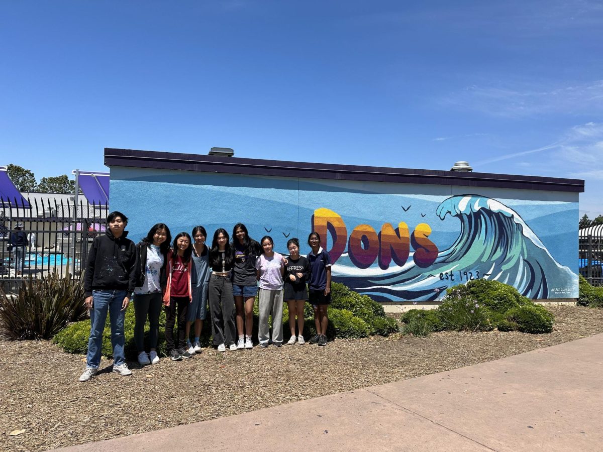 The AV Art Club spend the first month of summer painting the school's new mural to celebrate the Centennial. [photo provided by April Gong]