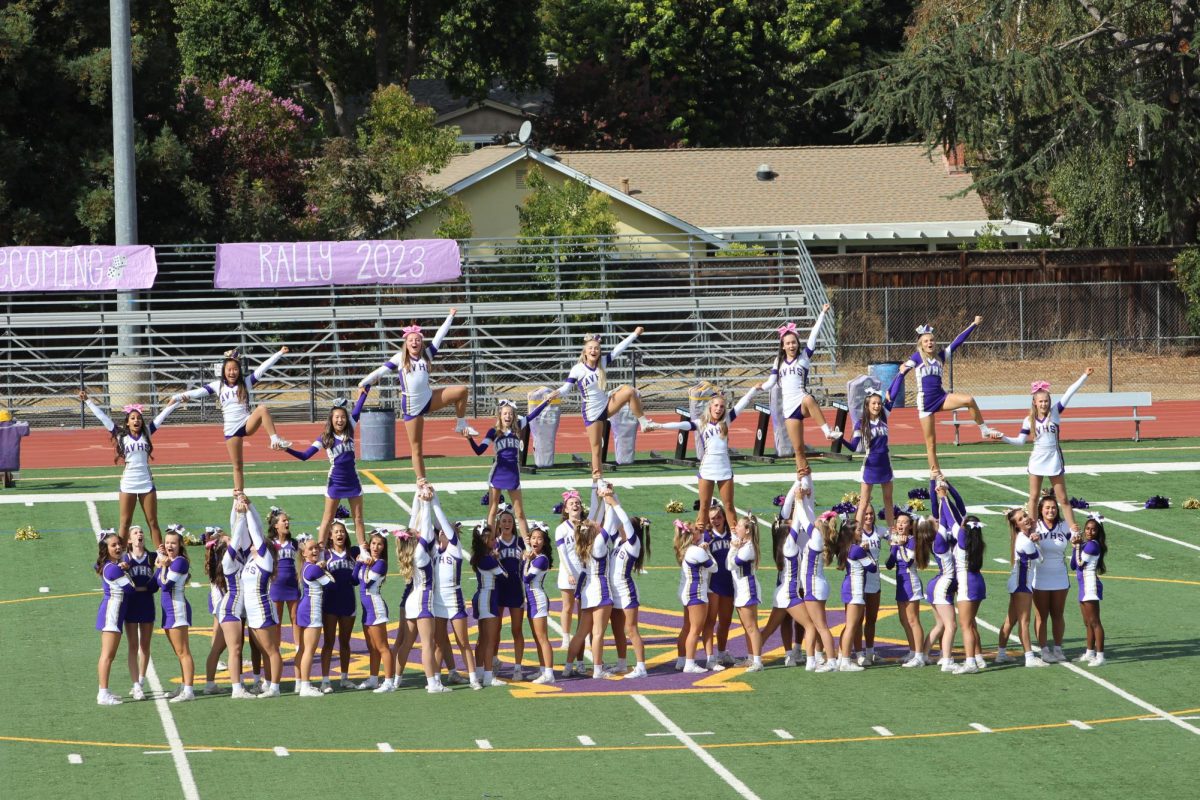Amador cheerleaders end their routine with a pyramid.
