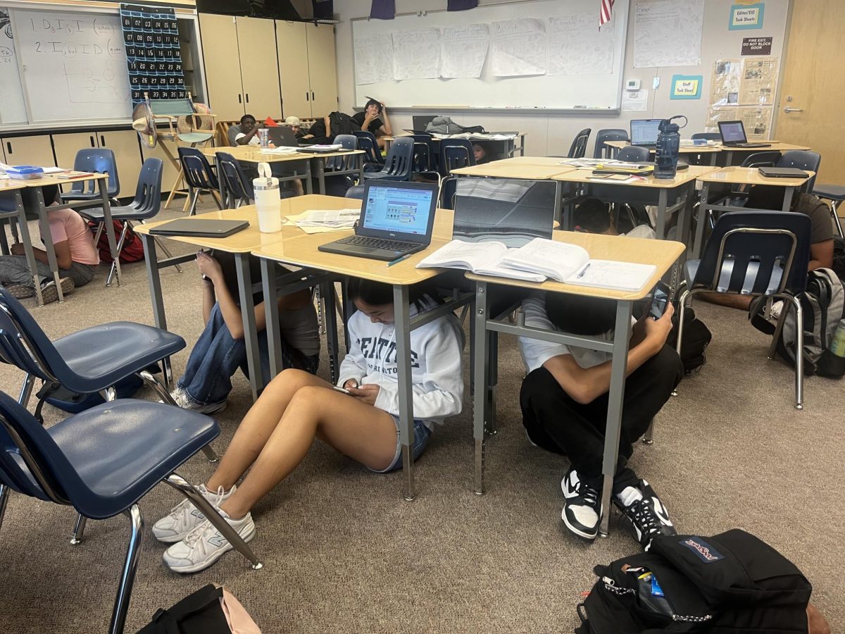 Students practice drop, cover, and hold on during this years Great CA Shake Out.