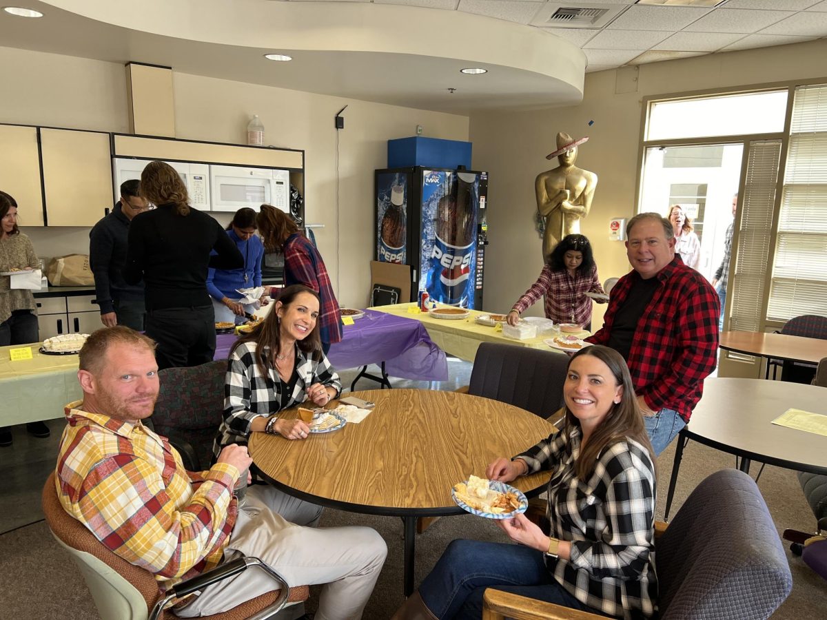 Amador Valley High School Teachers Chuck Snyder, Jamie Turner, Michael DiPaola, & Julie Foley enjoy time together at the annual Pie Social. 