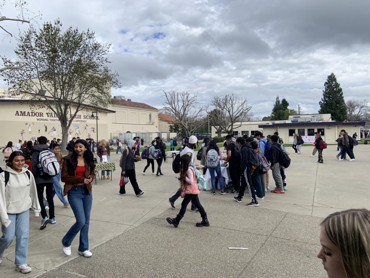 At lunch, students flock to the CTE fair to learn about job opportunities from the three stands.