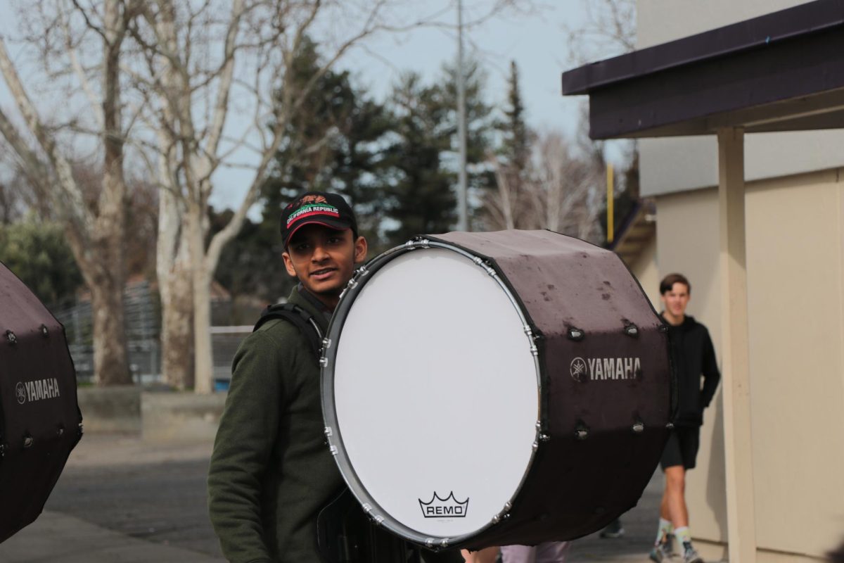 Drum line was outside the gym, hyping up students before the rally. 