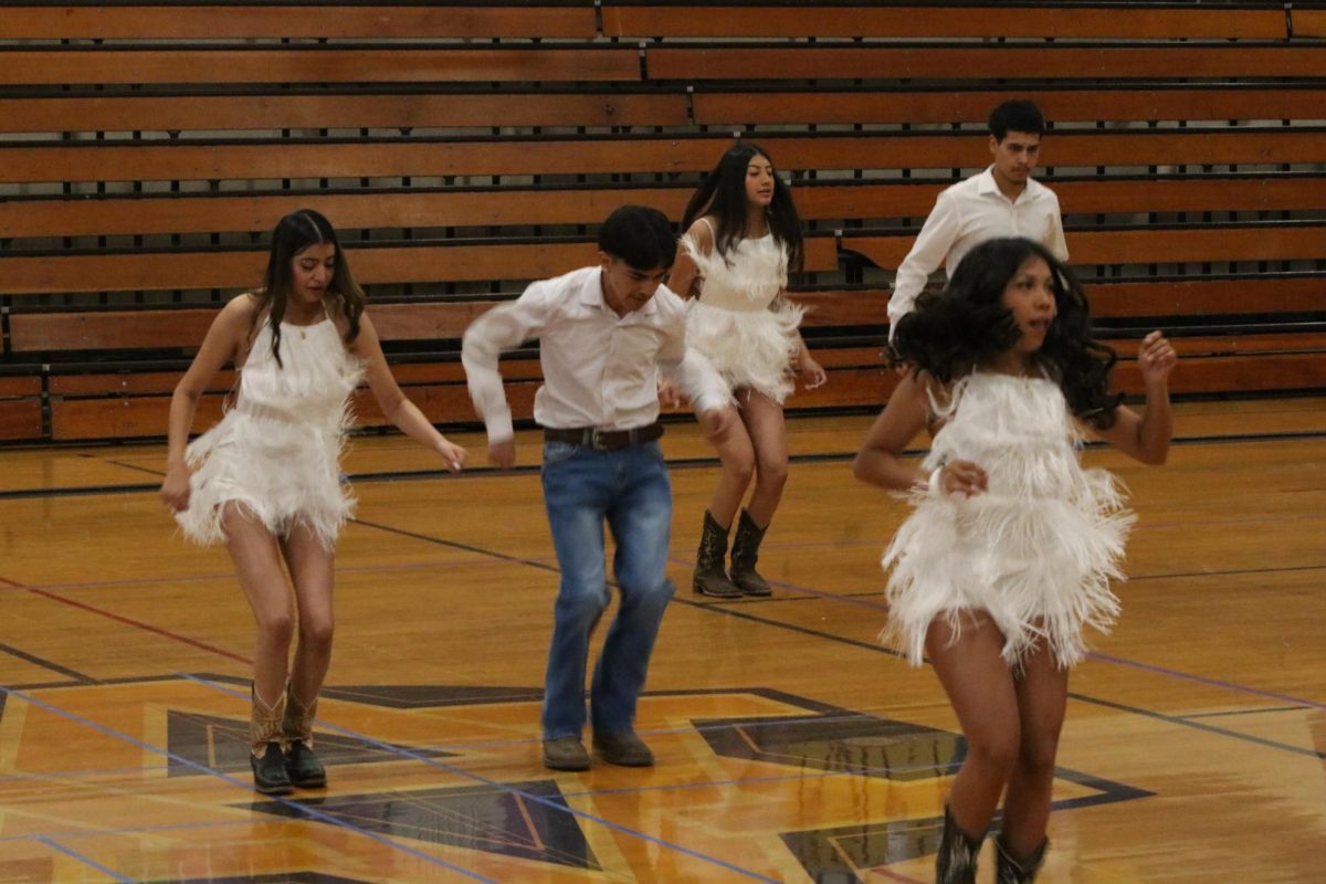 Pairs of dancers simutaniously performed the same routine with their couple to create a fun-to-watch spectacle. 