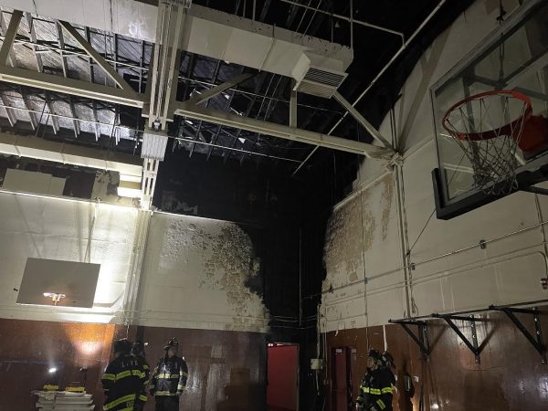 The interior of Amador’s small gym was surveyed by LPFD and district officials at 9:20 a.m., the morning after the fire was extinguished. (Provided by Patrick Gannon)