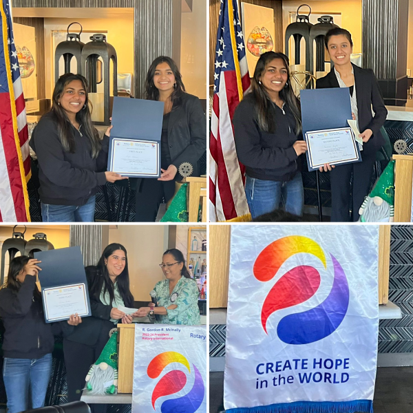 Maya Mithani, Pareena Gupta, and Anika Parkhi (clockwise from the top left) hold up their winning certificates. 