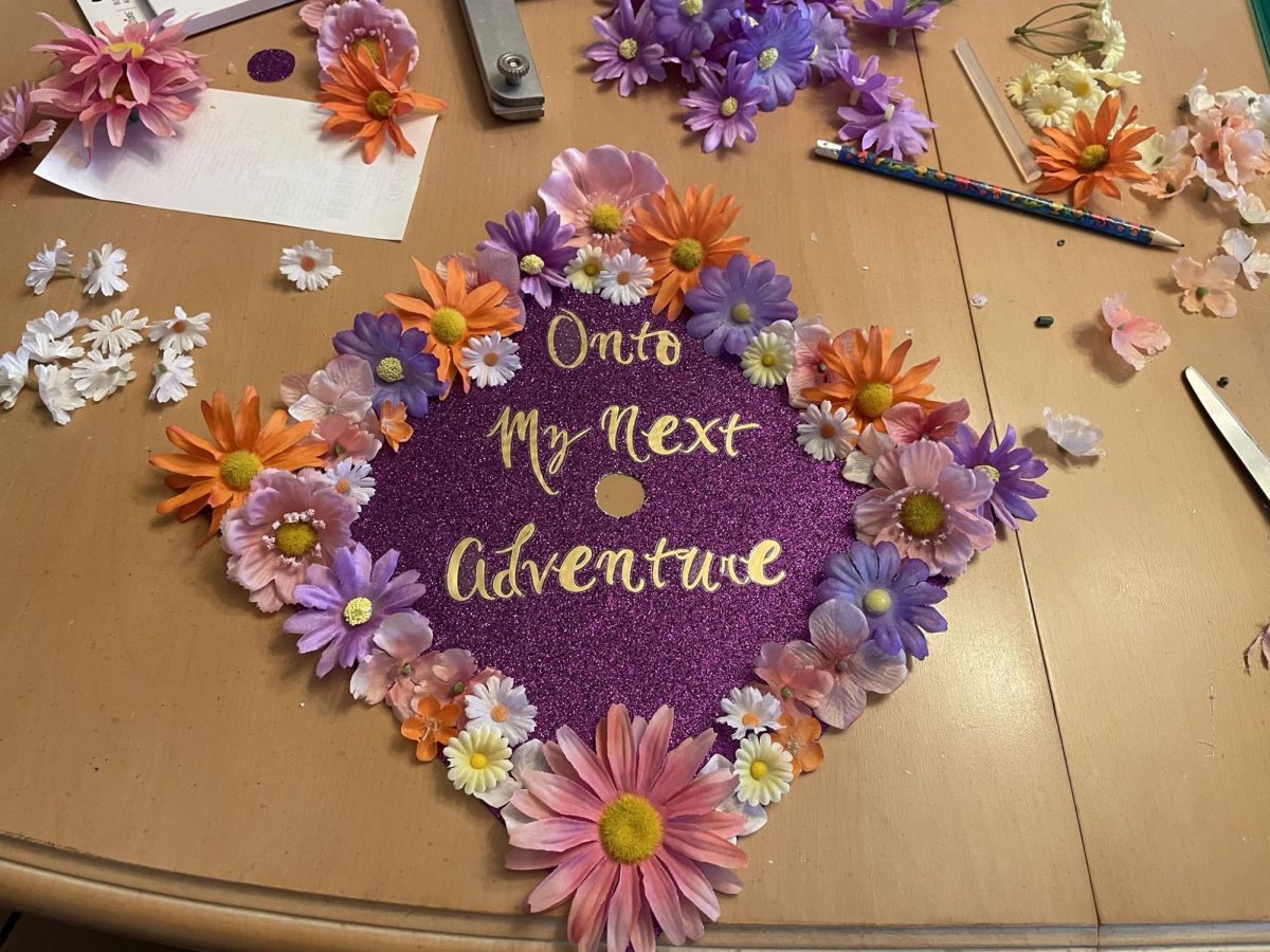 "I didn't want my high school graduation cap to be college themed, I feel like this stage of my life is too important to be remembered by the school I will be attending next; so I wanted to keep the purple and gold for Amador. This quote really just shows my attitude towards what's to come next for me in that I want to keep an open mind and celebrate this new chapter of my life as the adventure I am sure it will be," said Maria Clara Sapriza ('24).