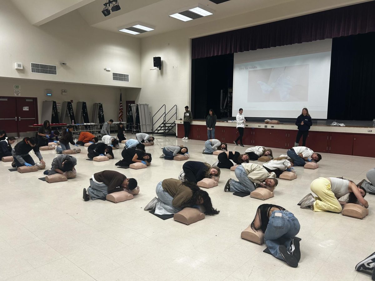 Students from the bio-med class practices CPR in the MPR.