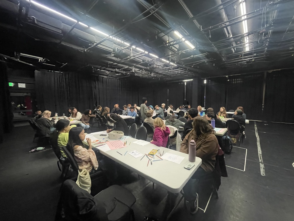 Amador and Foothill Drama Club students participate in a design workshop with Uma Paranjpe: a Foothill alum who performed in Julius Caesar at the Oregon Shakespeare Festival. (Emma June, Drama Club President)
