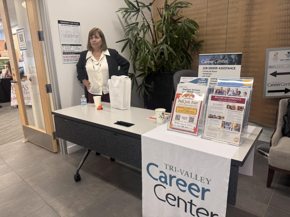 Tri-Valley Career Center staff greets guests at the entrance of the fall job fair.