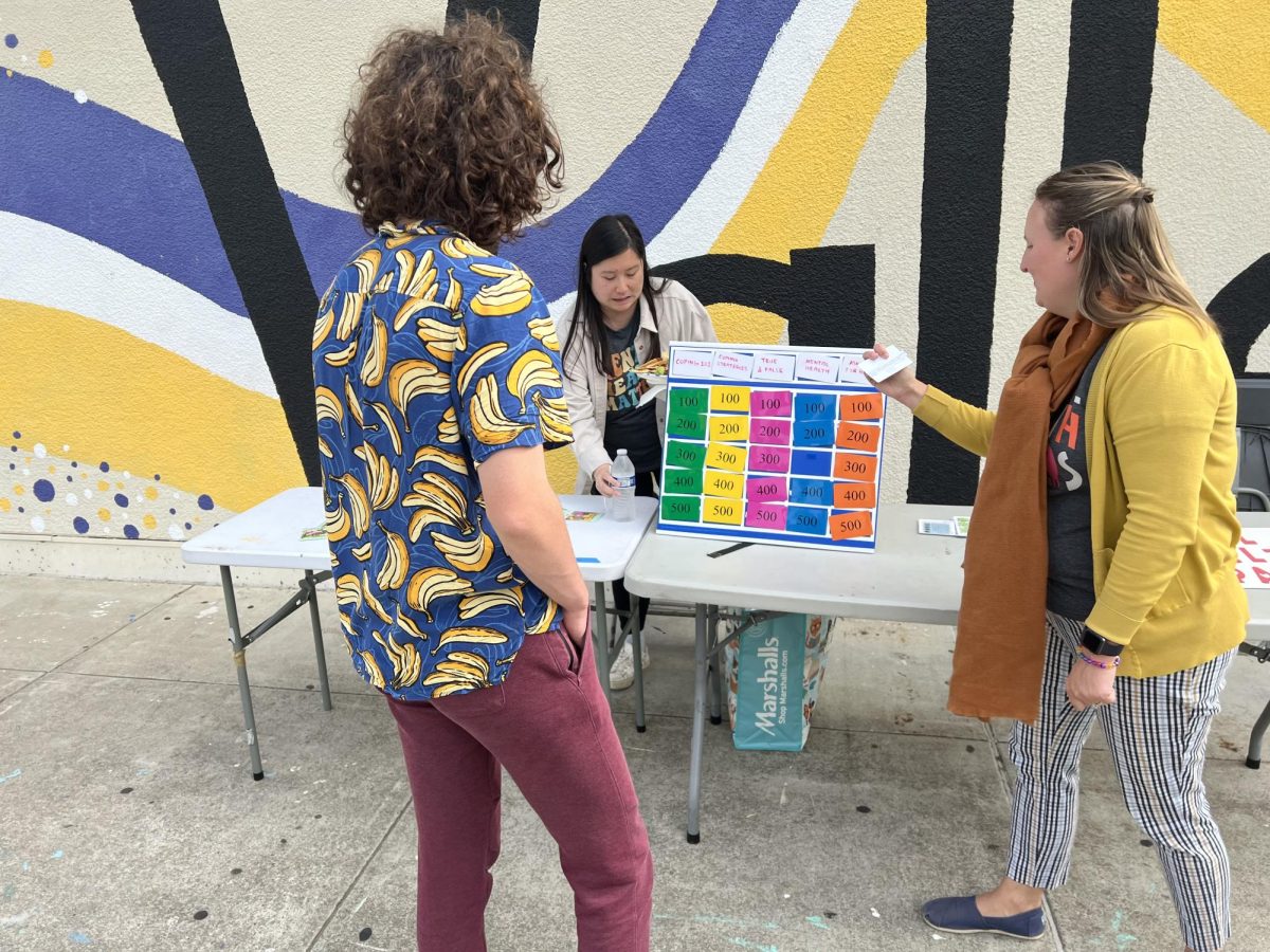 Felix Otts ('28) plays wellness jeopardy, hosted by Ms. Yu, during lunch.