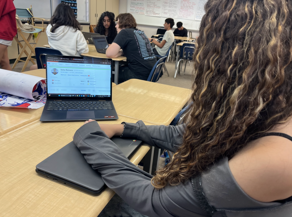 Students in the Sports Medicine class discuss their Fantasy Football lineups