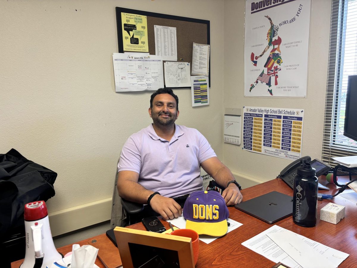 Mr. Raman, vice principal at Amador Valley High School, works in his office during a typical day on campus.