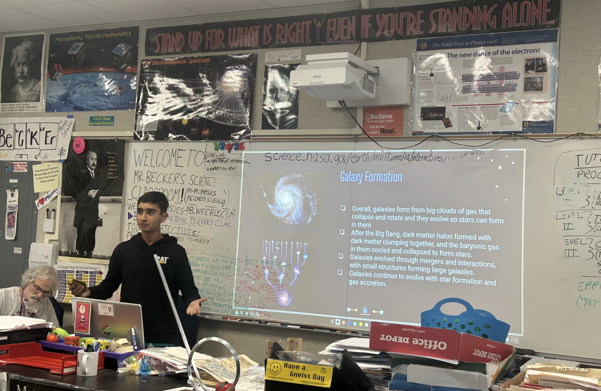 AV Astronomy President Samarth Jain ('28) lectures members of the Astronomy Club.