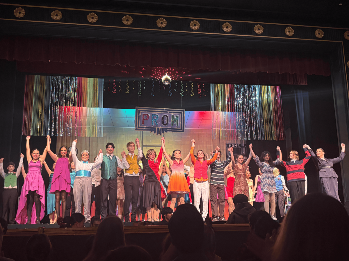 The cast of The Prom takes a final bow after the end of their first show.
